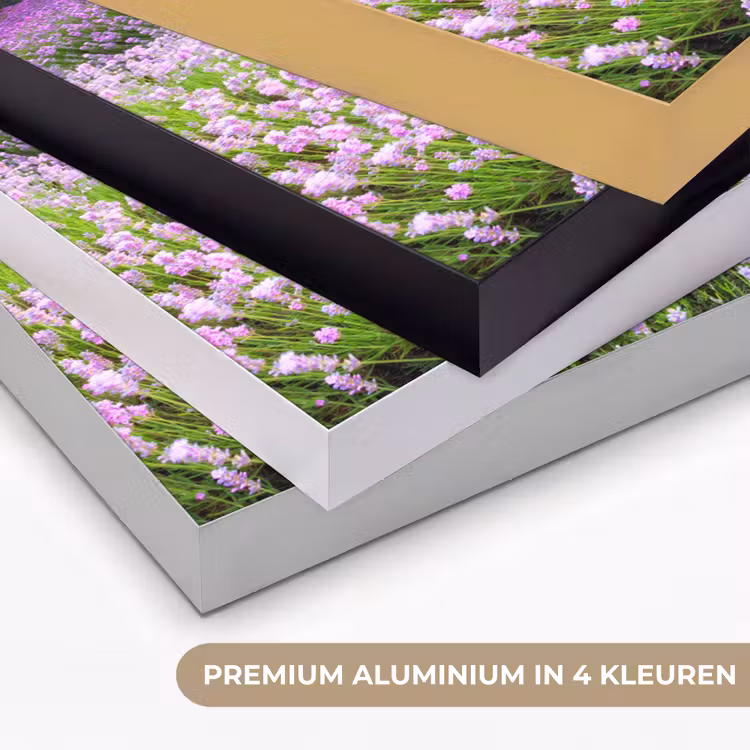Bloemen - Lavendel - Paars - Lucht - Zonsondergang - Weide - Natuur Textielframe zwart klein -USP_kleurenNL
