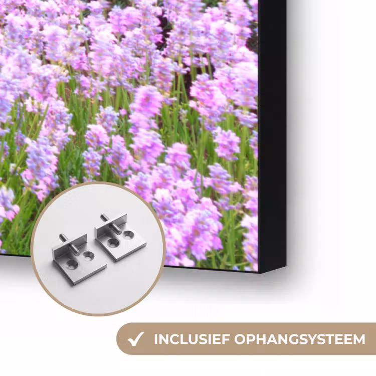 Bloemen - Lavendel - Paars - Lucht - Zonsondergang - Weide - Natuur Textielframe zwart klein -USP_ophangsysteemNL