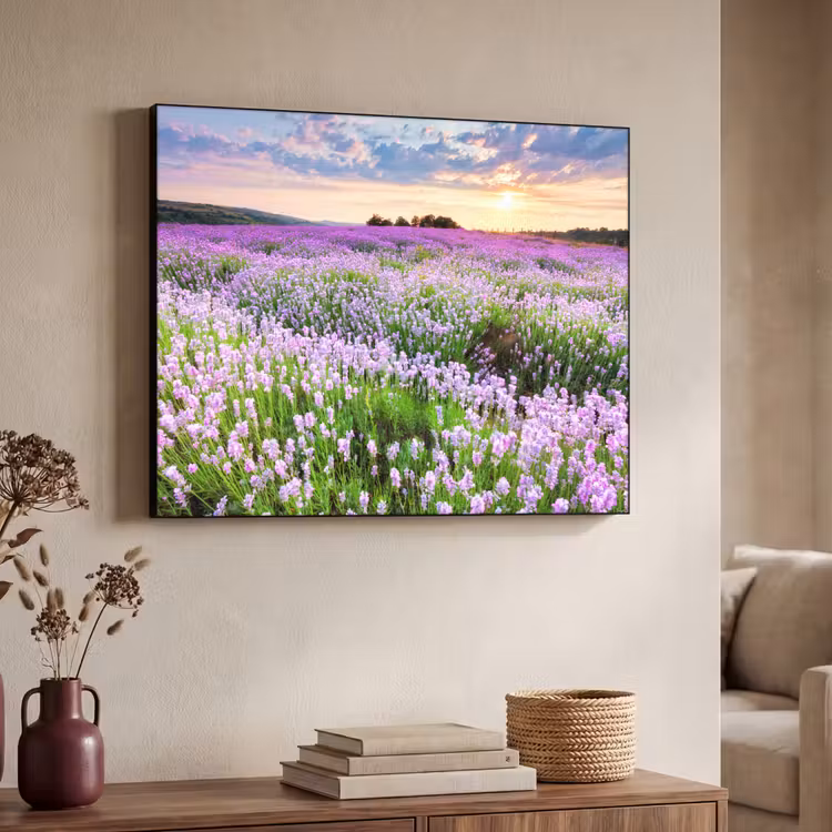 Bloemen - Lavendel - Paars - Lucht - Zonsondergang - Weide - Natuur Textielframe zwart klein -sfeer3