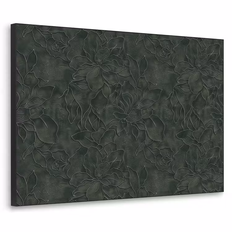 Bloemen - Lijnen - Groen Textielframe zwart klein 947 -3d