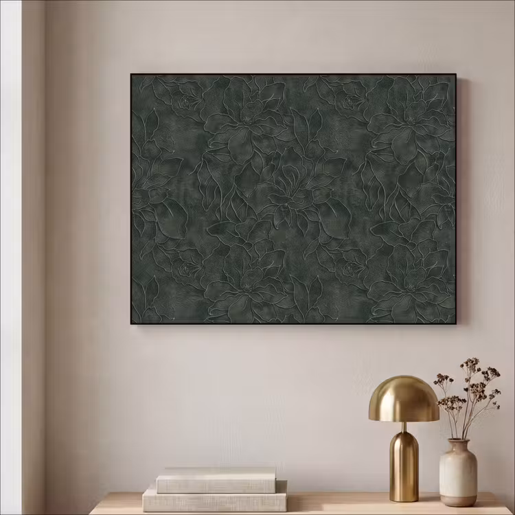 Bloemen - Lijnen - Groen Textielframe zwart klein 947 -sfeer2