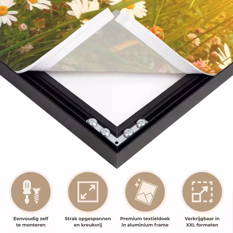 Bloemen - Madelief - Natuur - Zon - Horizon Textielframe zwart klein -USP_feed_closeupNL