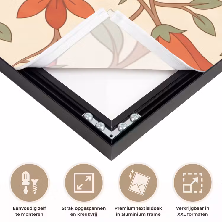 Bloemen - Mandala - Decoratief - Rood Textielframe zwart klein -USP_feed_closeupNL