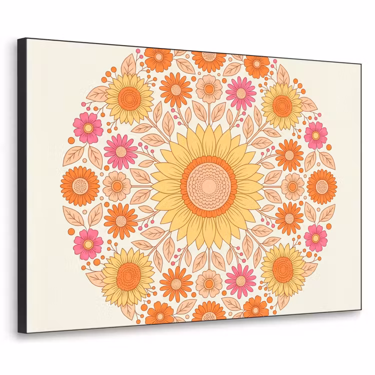 Bloemen - Mandala - Patroon - Kleurrijk Textielframe zwart klein -3d