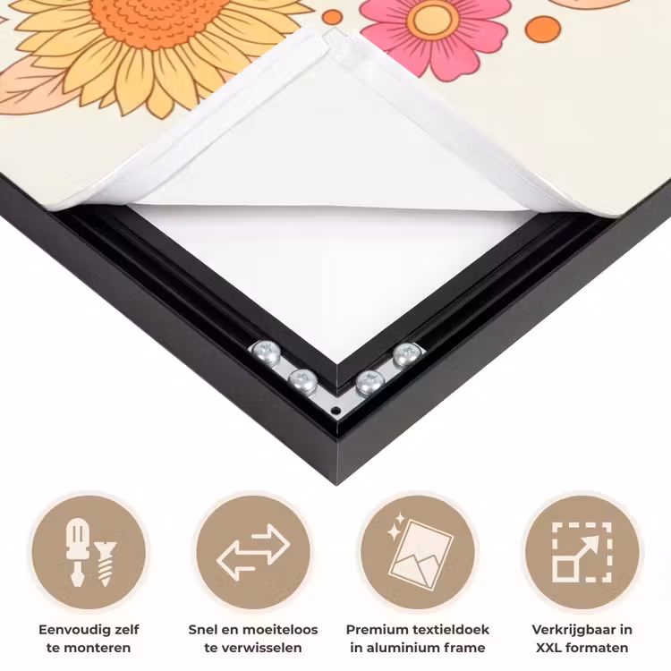 Bloemen - Mandala - Patroon - Kleurrijk Textielframe zwart klein -USP_closeupNL