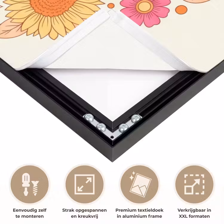 Bloemen - Mandala - Patroon - Kleurrijk Textielframe zwart klein -USP_feed_closeupNL