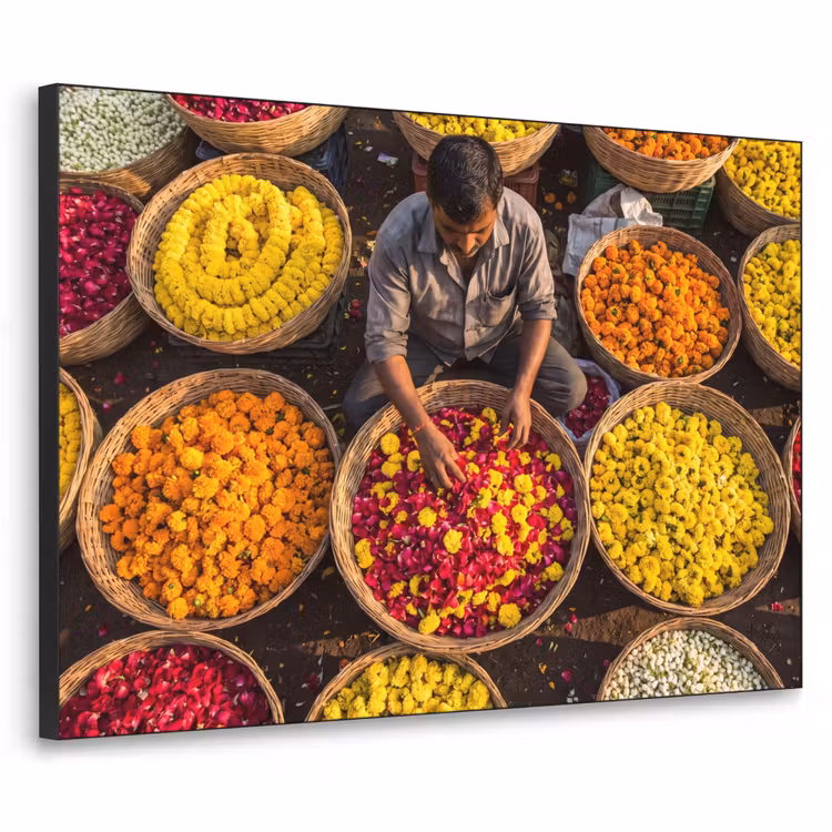 Art frame - Bloemen - Markt - Kleurrijk - Bloemen - Markt - Kleurrijk Textielframe zwart klein