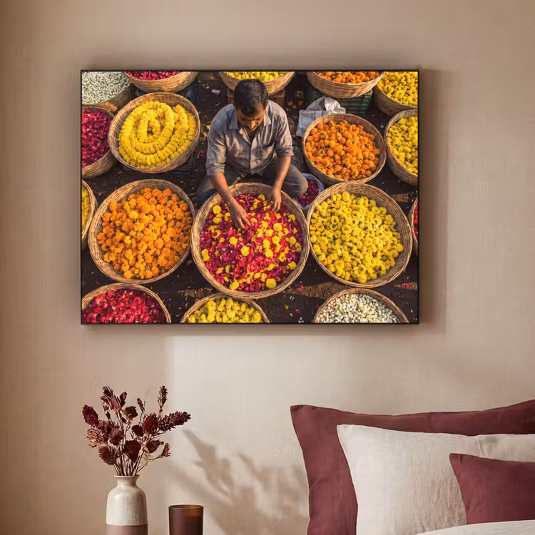 Art frame - Bloemen - Markt - Kleurrijk - Bloemen - Markt - Kleurrijk Textielframe zwart klein