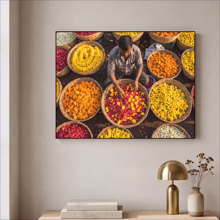 Art frame - Bloemen - Markt - Kleurrijk - Bloemen - Markt - Kleurrijk Textielframe zwart klein