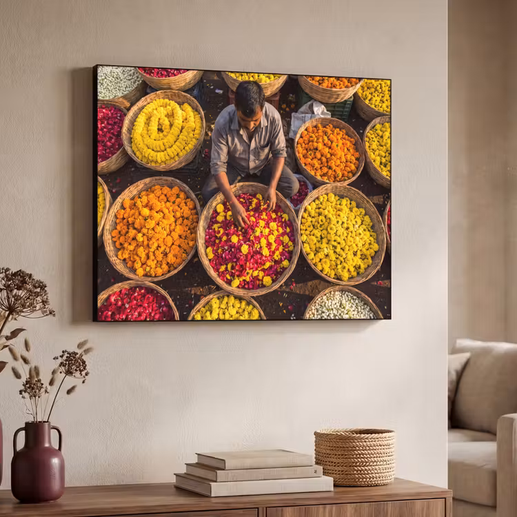 Art frame - Bloemen - Markt - Kleurrijk - Bloemen - Markt - Kleurrijk Textielframe zwart klein