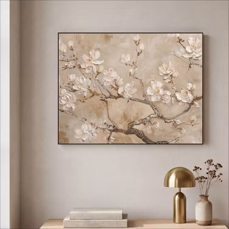 Bloemen - Modern - Beige - Wit - Bloesem Textielframe - compleet frame klein -sfeer2