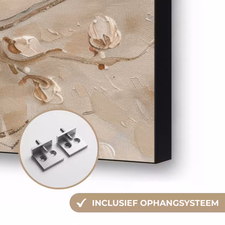 Bloemen - Modern - Beige - Wit - Bloesem Textielframe zwart klein -USP_ophangsysteemNL