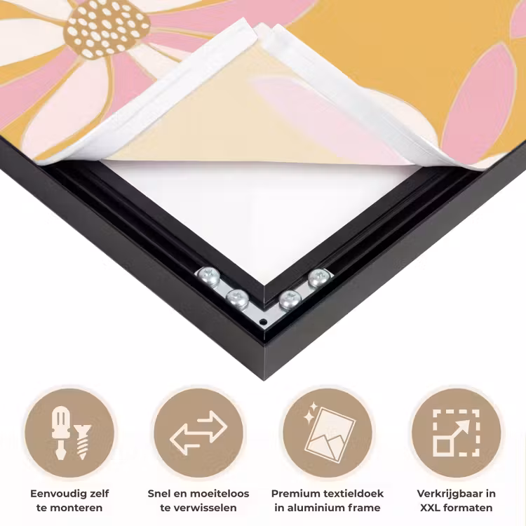 Bloemen - Modern - Geel Textielframe zwart klein 947 -USP_closeupNL
