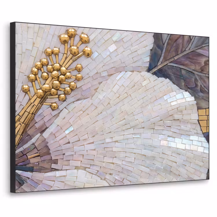 Bloemen - Mozaïek - Kunst - Modern - Goud Textielframe zwart klein -3d