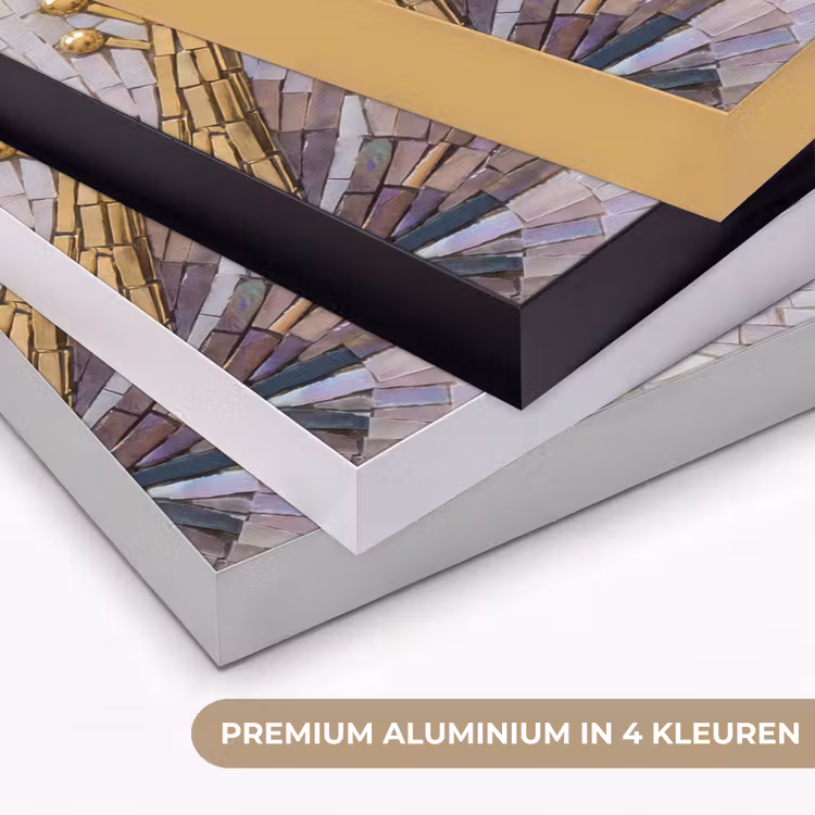 Bloemen - Mozaïek - Kunst - Modern - Goud Textielframe zwart klein -USP_kleurenNL