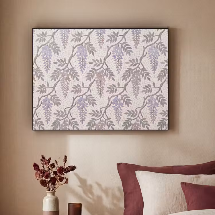 Bloemen - Mozaïek - Natuur - Patroon - Paars Textielframe zwart klein -sfeer1