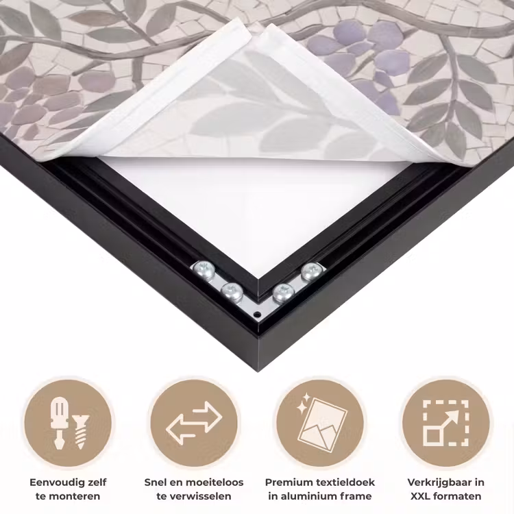 Bloemen - Mozaïek - Natuur - Patroon - Paars Textielframe zwart klein -USP_closeupNL
