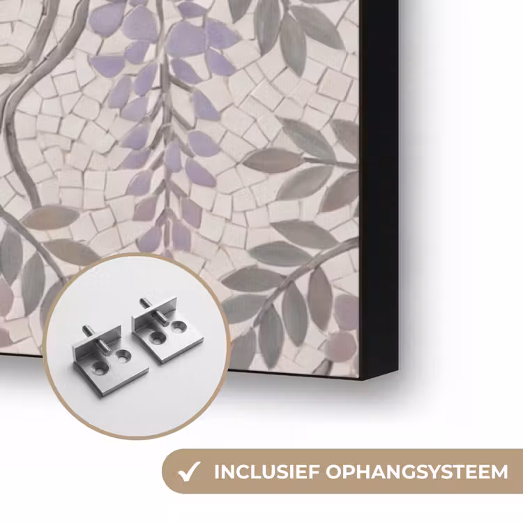 Bloemen - Mozaïek - Natuur - Patroon - Paars Textielframe zwart klein -USP_ophangsysteemNL
