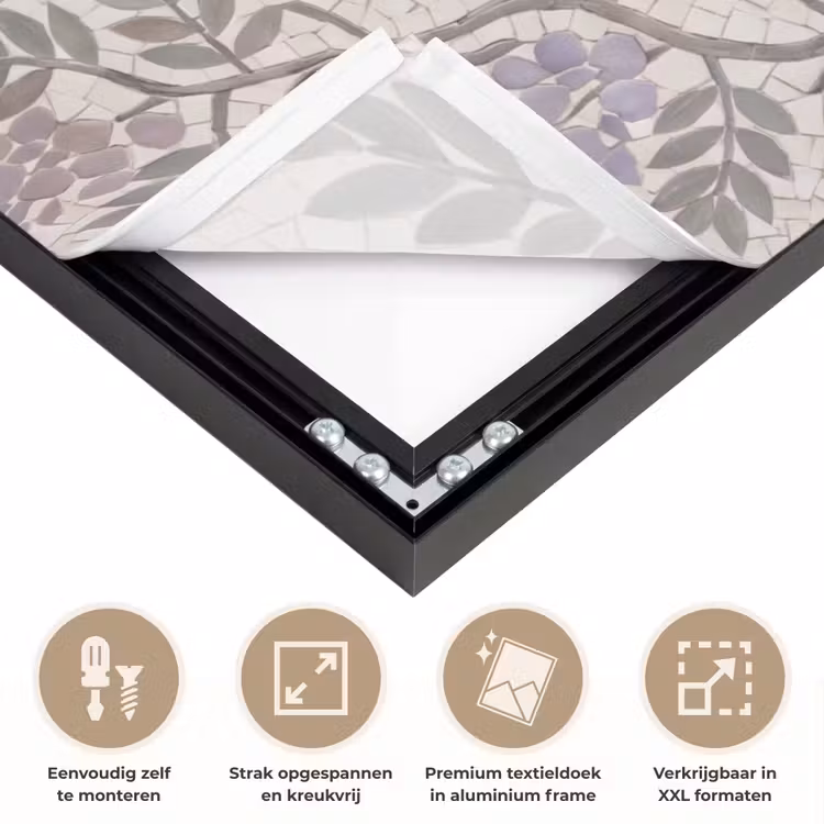 Bloemen - Mozaïek - Natuur - Patroon - Paars Textielframe zwart klein -USP_feed_closeupNL