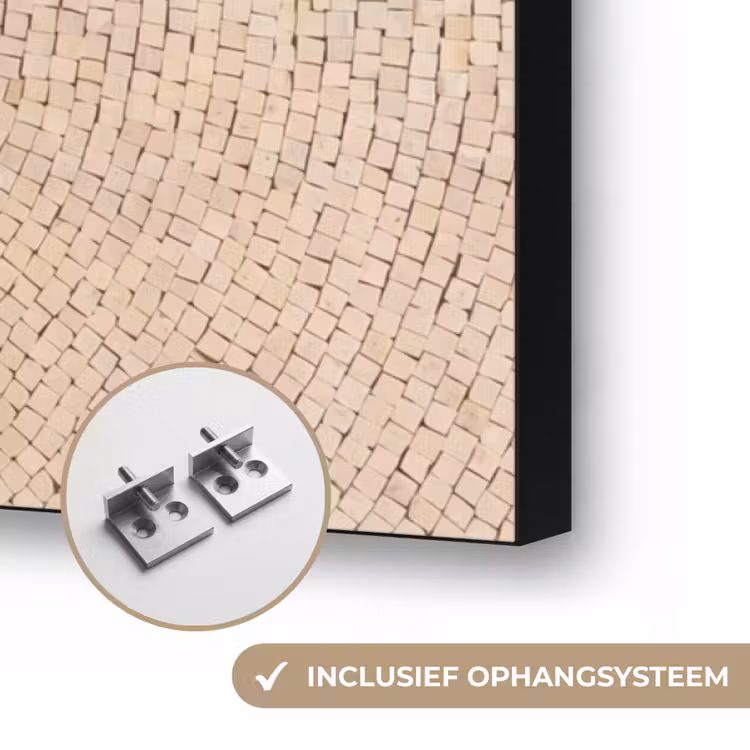 Bloemen - Mozaïek - Rood - Groen - Kunst Textielframe zwart klein -USP_ophangsysteemNL