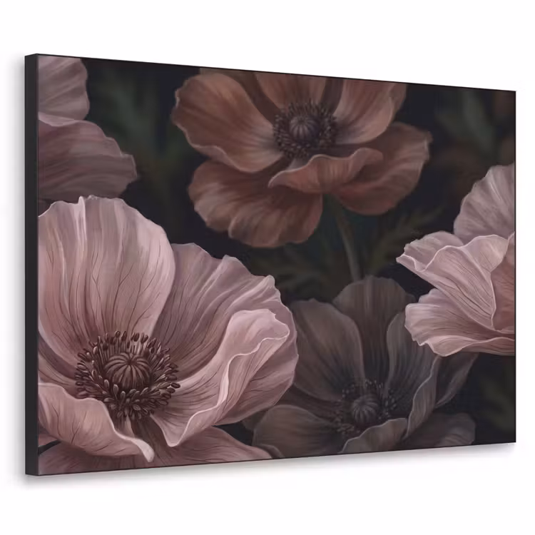 Bloemen - Natuur - Roze - Donker - Modern Textielframe zwart klein -3d