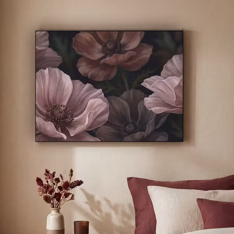 Bloemen - Natuur - Roze - Donker - Modern Textielframe zwart klein -sfeer1