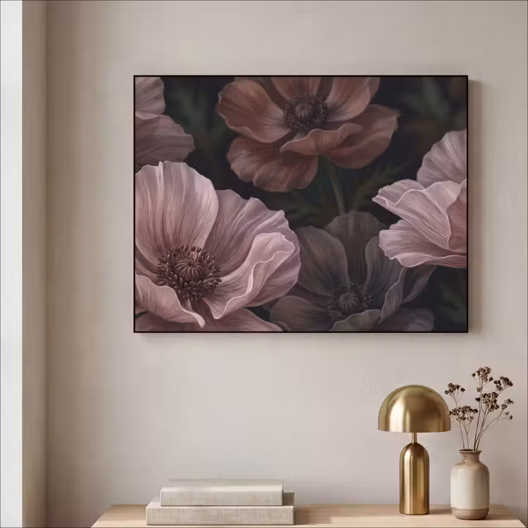 Bloemen - Natuur - Roze - Donker - Modern Textielframe zwart klein -sfeer2
