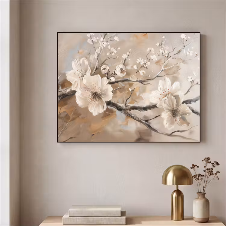 Bloemen - Natuur - Wit - Bloesem - Abstract Textielframe - compleet frame klein -sfeer2