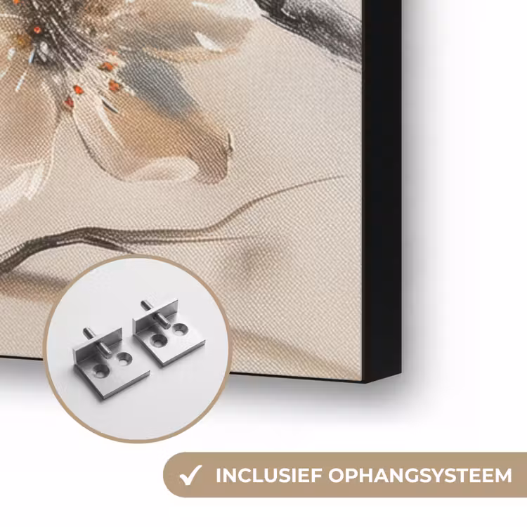 Bloemen - Natuur - Wit - Bloesem - Abstract Textielframe zwart klein -USP_ophangsysteemNL