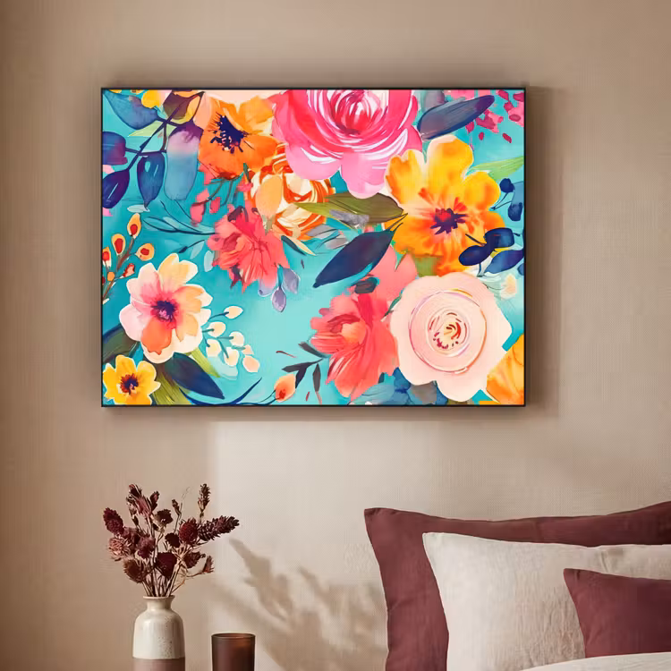 Bloemen - Olieverf - Kleurrijk - Natuur Textielframe zwart klein -sfeer1