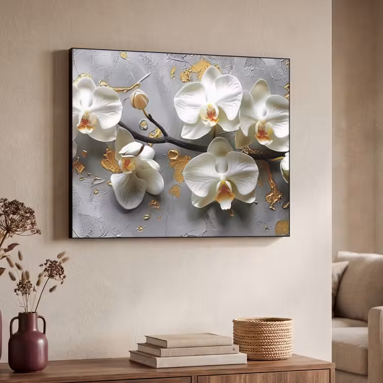 Bloemen - Orchidee - Abstract - Modern Textielframe zwart klein -sfeer3
