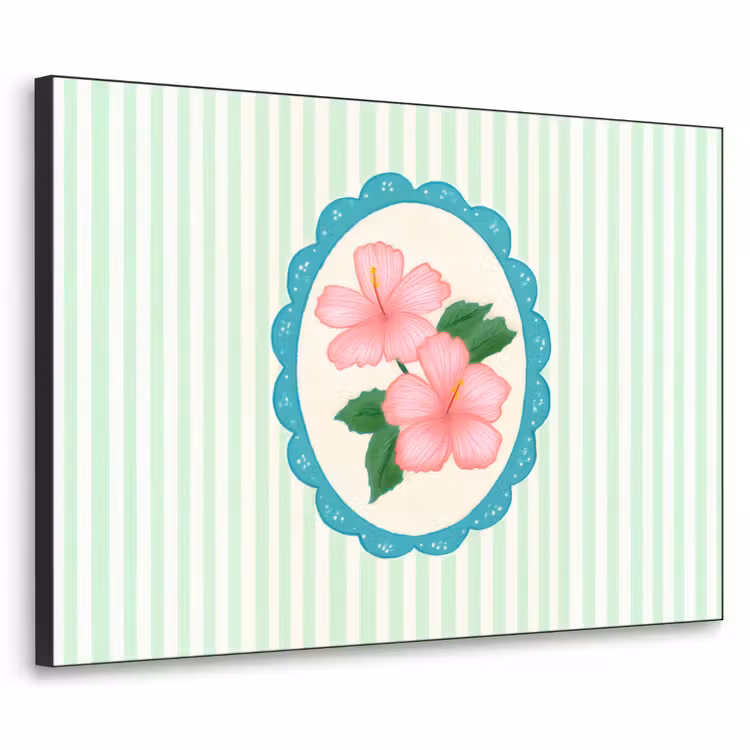 Bloemen - Ovaal - Strepen - Groen Textielframe - compleet frame klein -3d