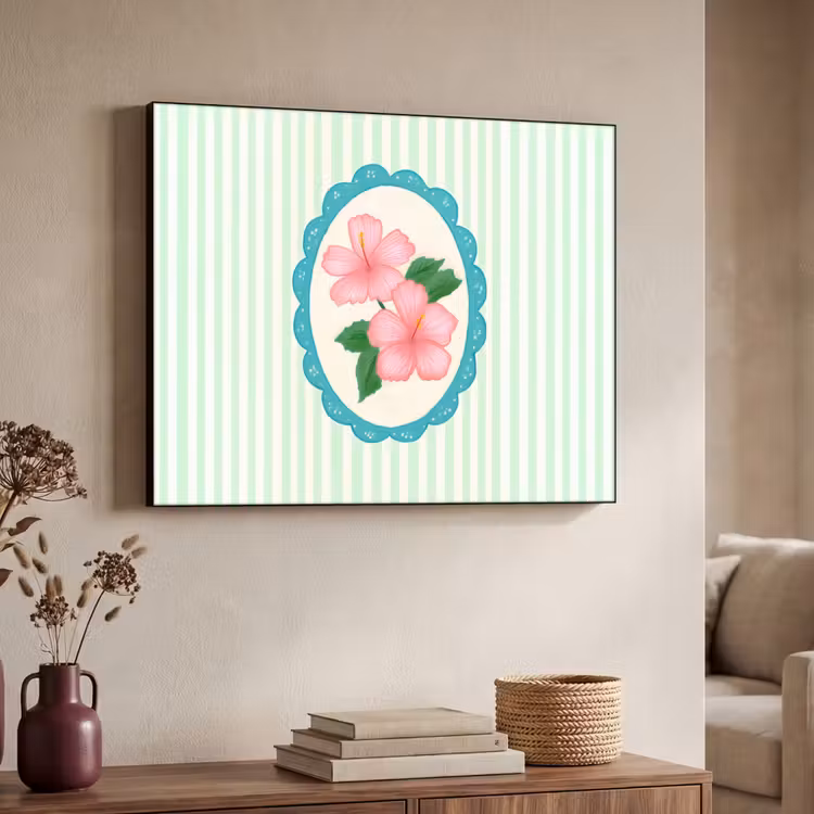 Bloemen - Ovaal - Strepen - Groen Textielframe - compleet frame klein -sfeer3