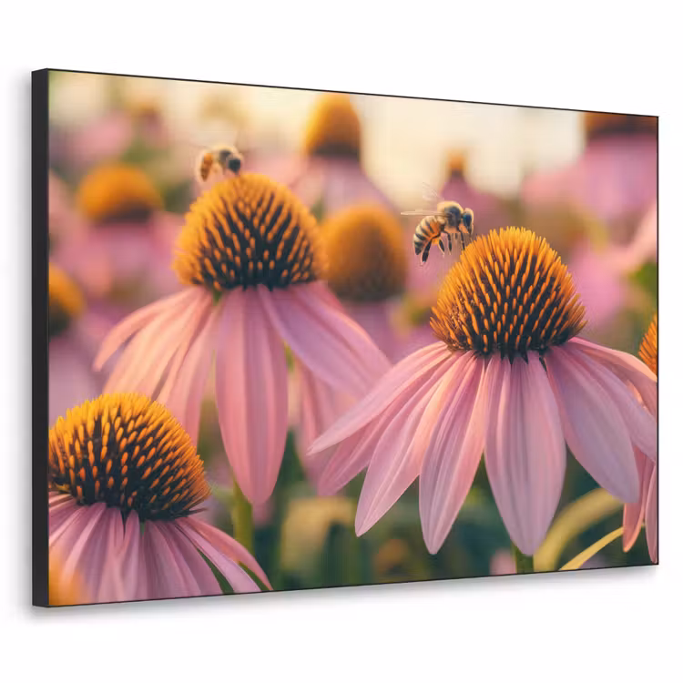 Bloemen - Paars - Bijen Textielframe zwart klein -3d