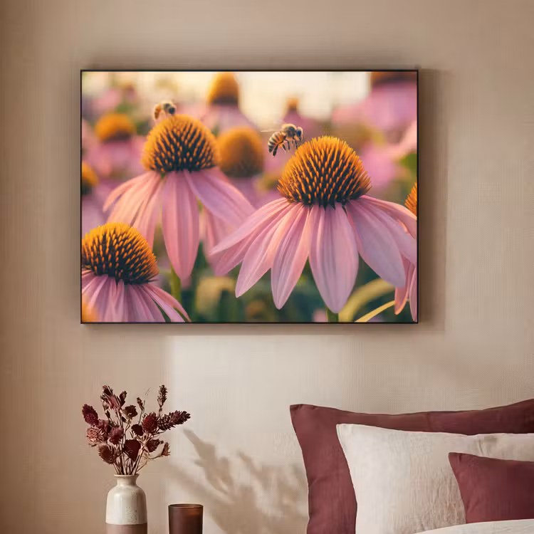 Bloemen - Paars - Bijen Textielframe zwart klein -sfeer1