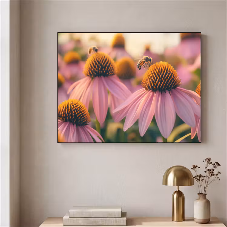 Bloemen - Paars - Bijen Textielframe zwart klein -sfeer2