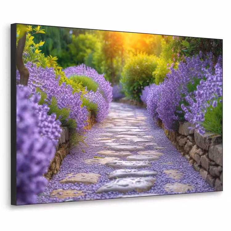 Bloemen - Pad - lavendel - Tuin Textielframe zwart klein -3d