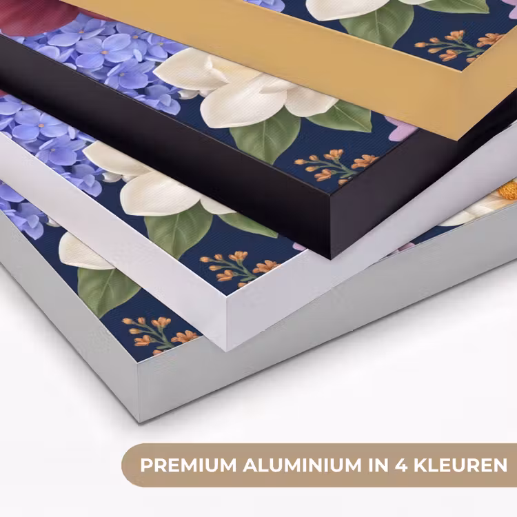 Bloemen - Parels - Decoratie - Modern - Blauw Textielframe zwart klein -USP_kleurenNL