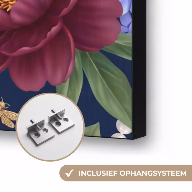 Bloemen - Parels - Decoratie - Modern - Blauw Textielframe zwart klein -USP_ophangsysteemNL