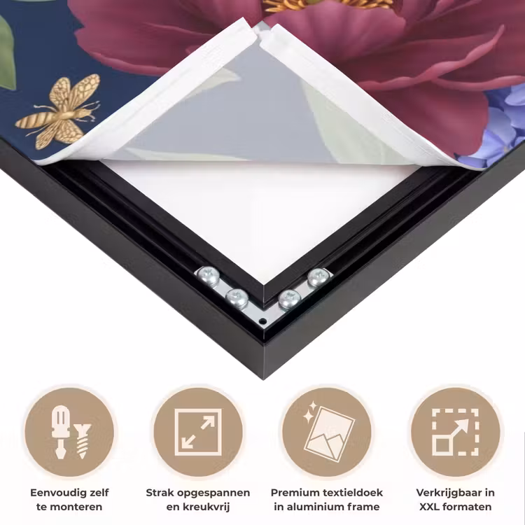 Bloemen - Parels - Decoratie - Modern - Blauw Textielframe zwart klein -USP_feed_closeupNL
