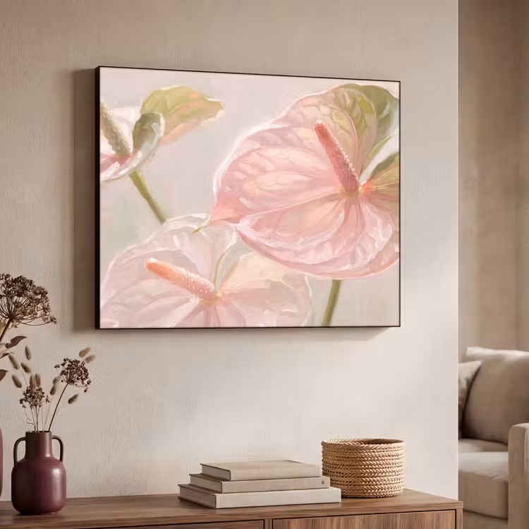 Bloemen - Pastel - Abstract - Natuur - Groen Textielframe zwart klein -sfeer3