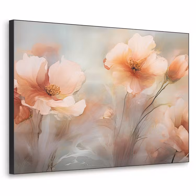 Bloemen - Pastel - Kunst - Klaprozen - Watercolor Textielframe zwart klein -3d