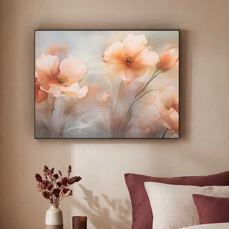 Bloemen - Pastel - Kunst - Klaprozen - Watercolor Textielframe zwart klein -sfeer1