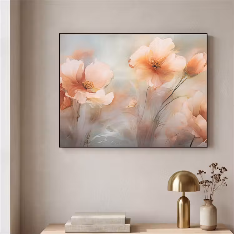 Bloemen - Pastel - Kunst - Klaprozen - Watercolor Textielframe zwart klein -sfeer2