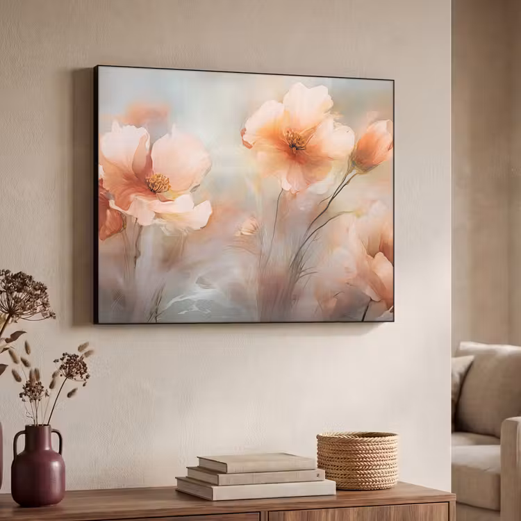 Bloemen - Pastel - Kunst - Klaprozen - Watercolor Textielframe zwart klein -sfeer3