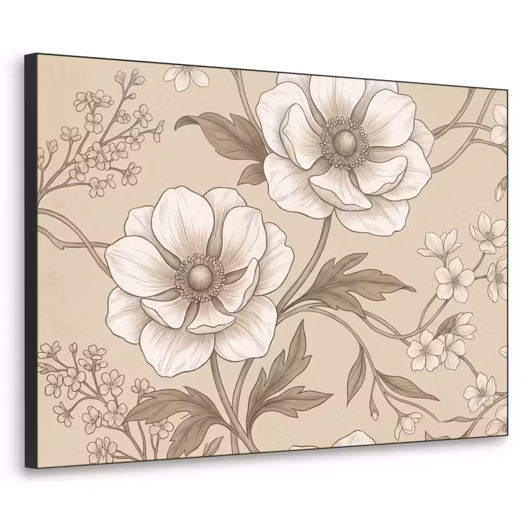 Bloemen - Patroon - Beige Textielframe zwart klein -3d