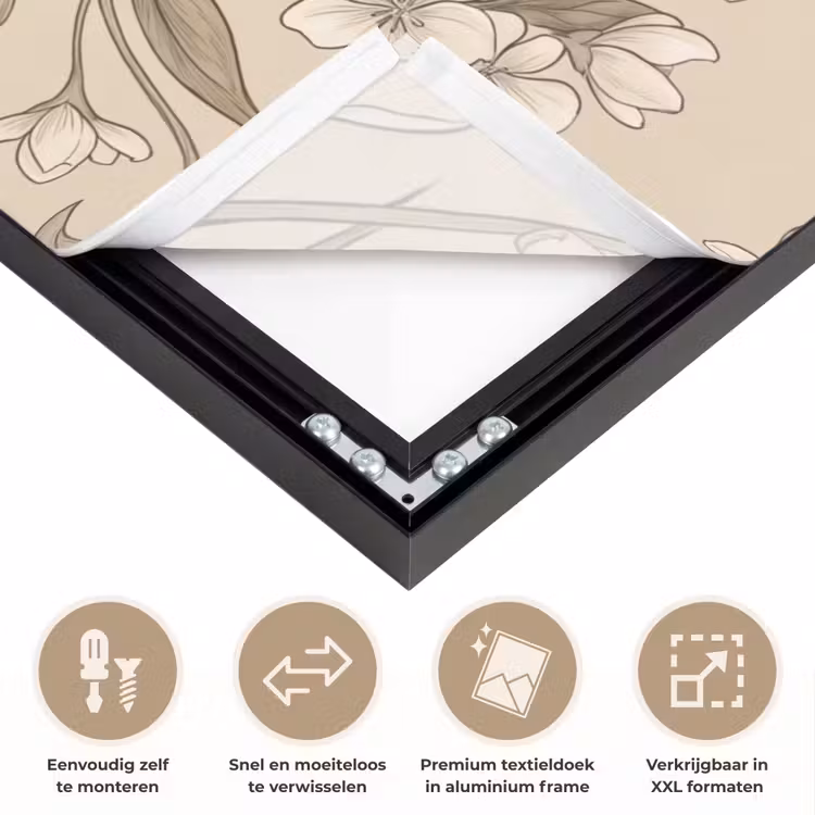 Bloemen - Patroon - Beige Textielframe zwart klein -USP_closeupNL