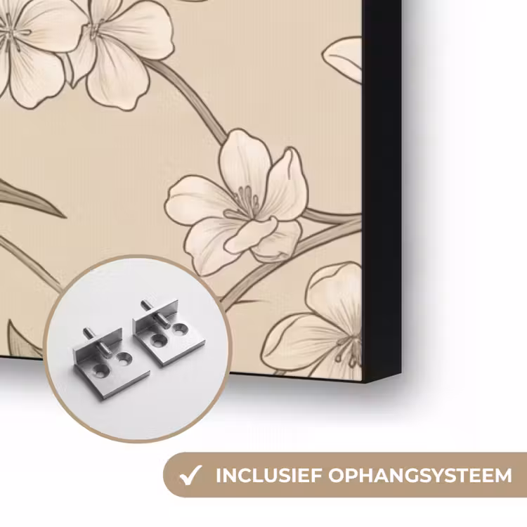 Bloemen - Patroon - Beige Textielframe zwart klein -USP_ophangsysteemNL