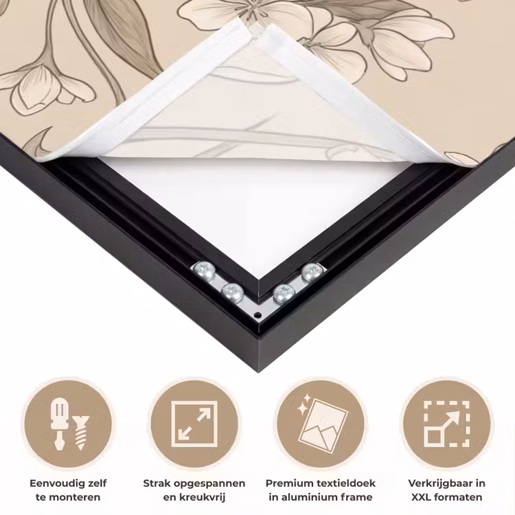Bloemen - Patroon - Beige Textielframe zwart klein -USP_feed_closeupNL