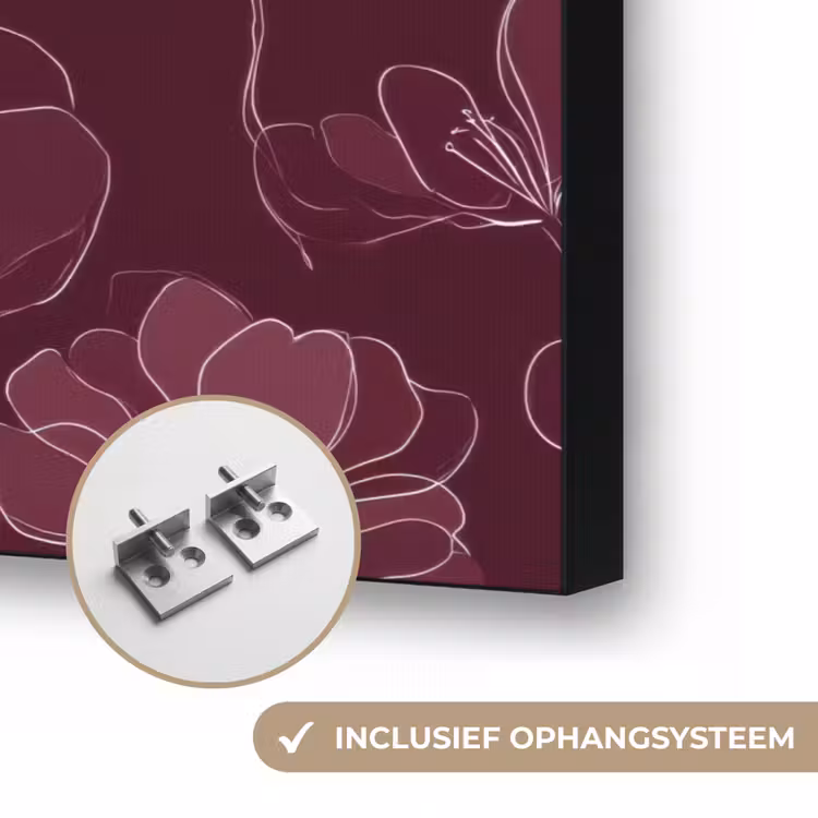 Bloemen - Patroon - Bordeauxrood Textielframe zwart klein 947 -USP_ophangsysteemNL